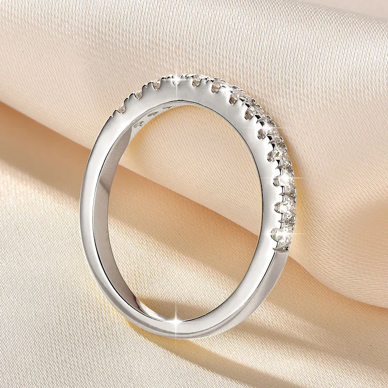 Lnngy zertifizierter 2 mm Moissanit-Halb-Eternity-Ring, 14 Karat Gold gefüllt, stapelbare Verlobungsringe für Frauen, Ehering, Schmuck, Geschenk – Detail 13