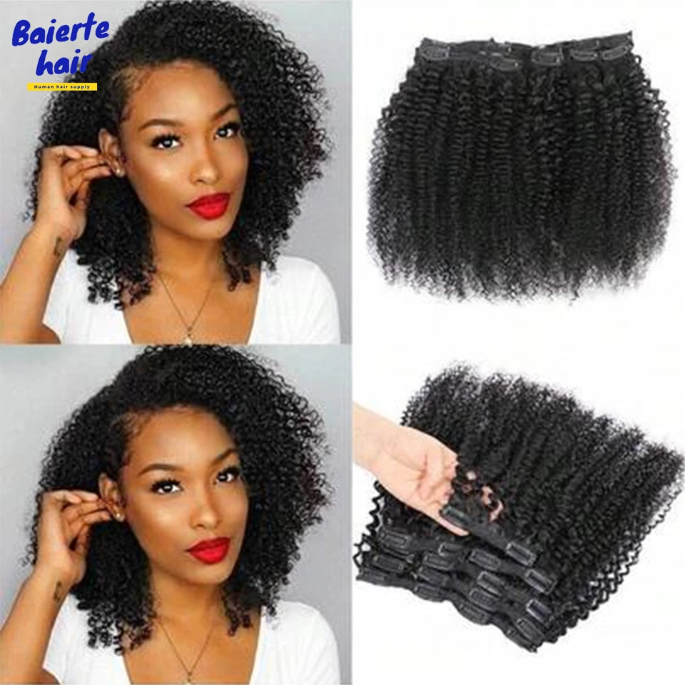 Kinky Curly Clip In Human Hair Extensions Full Head For Women Afro Kinky Curly Clip In Extension Virgin Curly Hair Extensions image 6