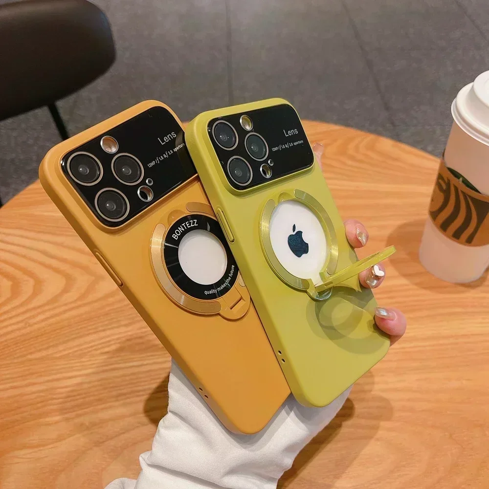 Роскошный матовый чехол с кольцом для ПК для iPhone 14, 13, 12, 11, 15 Pro Max Plus для беспроводной зарядки Magsafe, держатель-подставка для телефона, стеклянная крышка