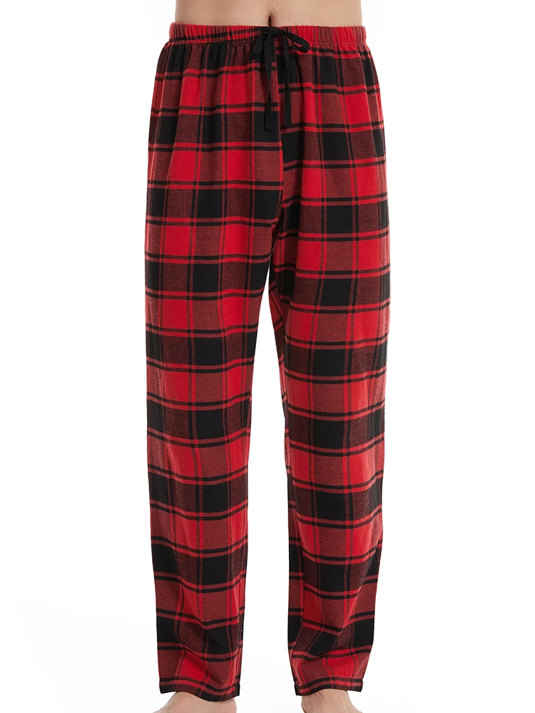 Men\'s Sleep Bottoms Fashion Plaid Pajama Pants Lace Up Elastic Home Casual Trousers Loose Comfortable Straight Leg Yoga Pants