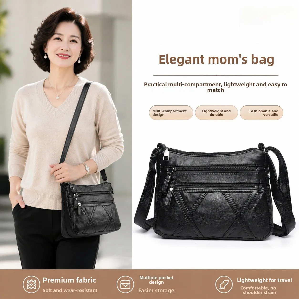 

Washed Soft Leather Crossbody Bag Waterproof Anti-scratch Ladies Single Shoulder Bag British Style PU Women's Bag for Middle-...