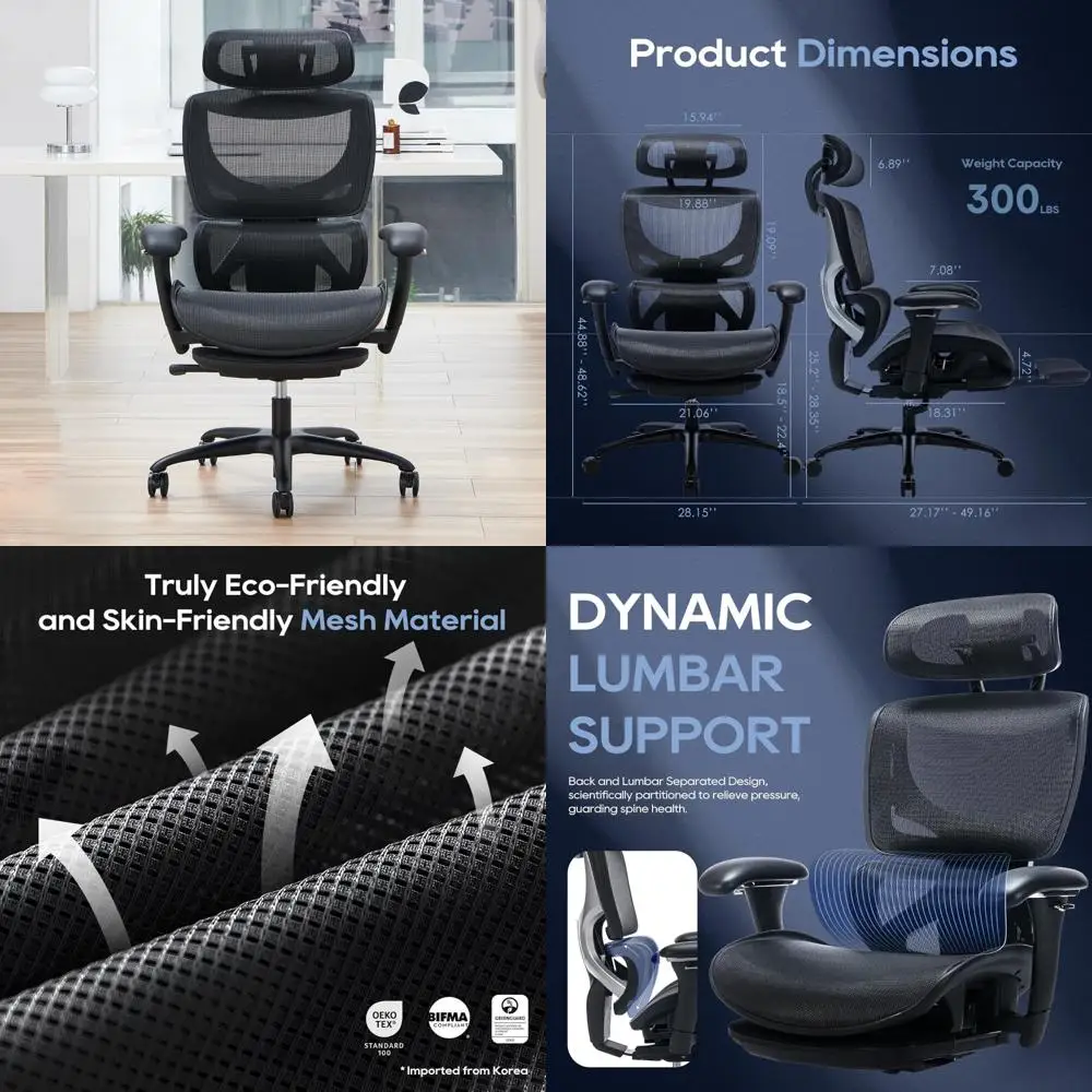 

Ergonomic Mesh Office Chair with Footrest, Executive High-Back Desk Chair, Wide Headrest, Adjustable 3D Armrests