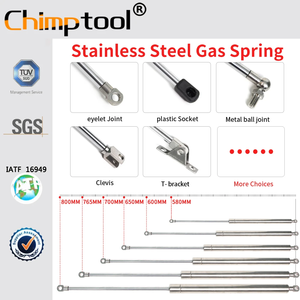 1 Pc Stainless Steel 316 Gas Spring 500/550/600/650/700/750/800/850/900/950/1000N Universal Shock Absorber Hydraulic Lift