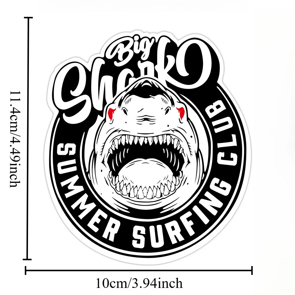 1pc Big Shark Summer Surf Club Sticker Retro Round Shark Graphic Vinyl Decal Self-adhesive for Car Motorcycle Laptop Water