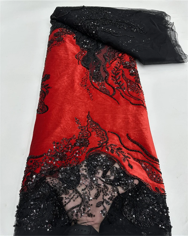

High Quality African Sequins Lace Fabric for Wedding Nigerian French Tulle Embroidery Latest Velvet
