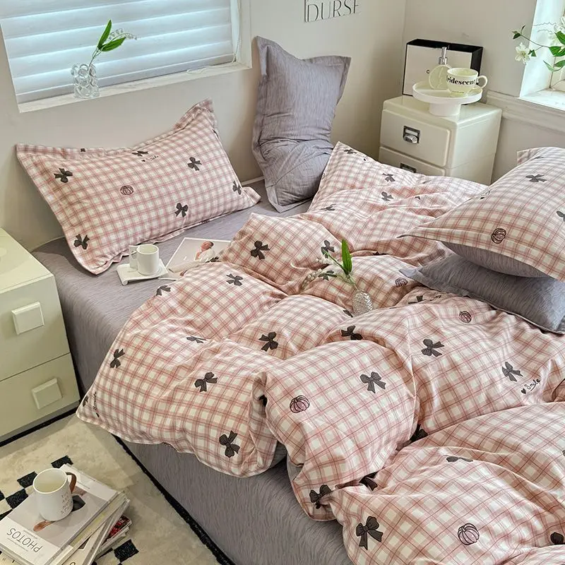 White Pink Bedding Set Hot Sale Duvet Cover Flat Sheet Pillowcases No Filler Girl Boy Twin Queen Comforter Decoration Cover