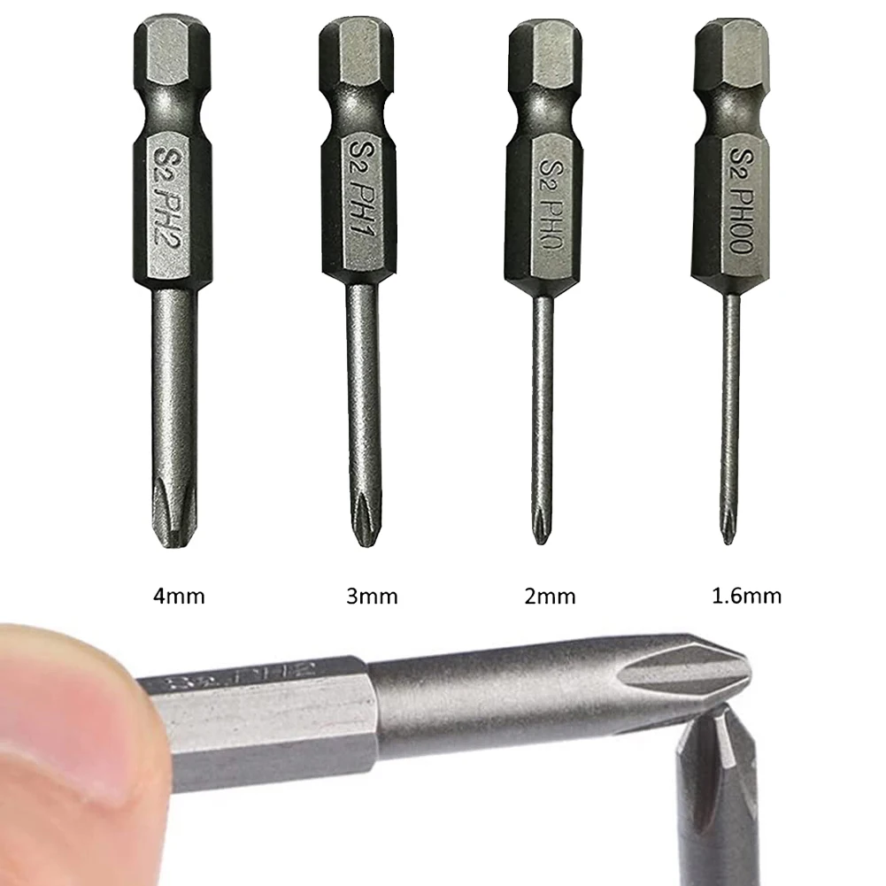 4pcs 50mm Cross Screwdriver Bits 1/4Inch Hex Shank Electric Screwdriver Bit Alloy Steel Magnetic Screw Drive Hand Tools PH00 PH1