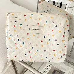 Custodia per trucco da viaggio a pois colorati Borsa per cosmetici con cerniera di grande capacità Borsa per organizer per trucco per donne e ragazze