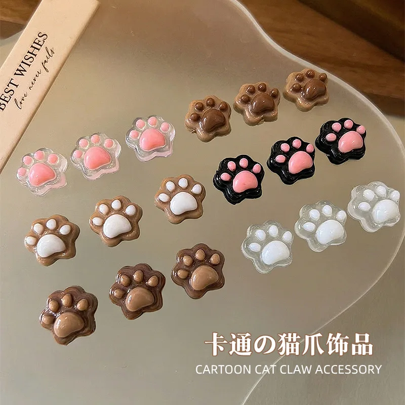 40PCS 3D Cartoon Cat Paw Resin Nail Charms Cute Pet Pink White Coffee Claw Rhinestone Decoration for Kawaii Manicure Accessories
