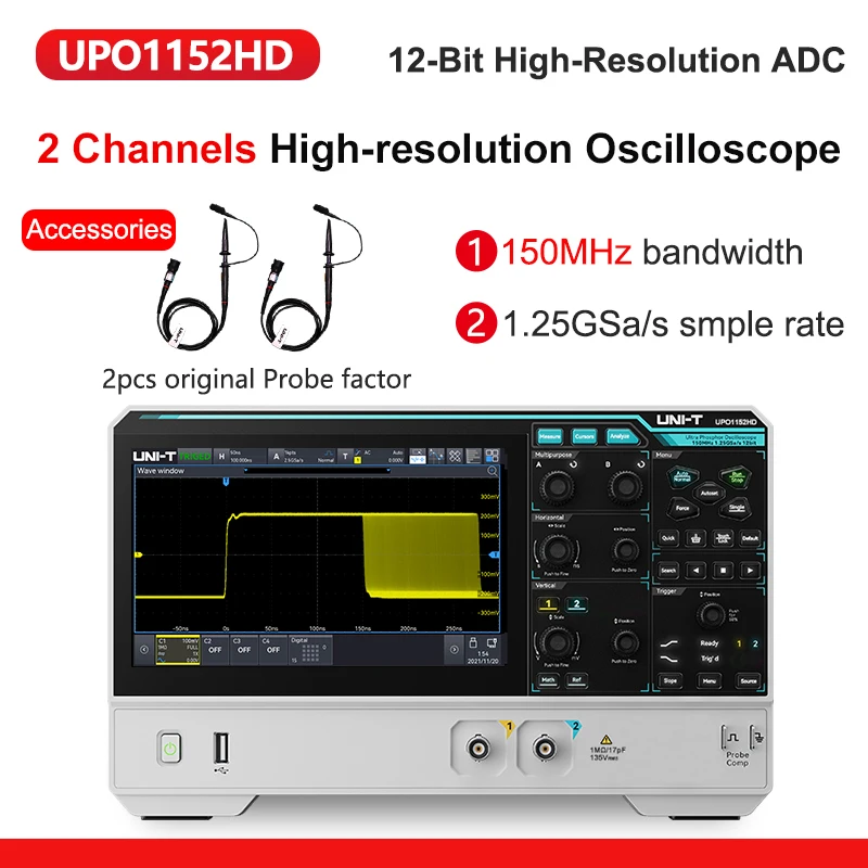 UNI-T Oscilloscoop UPO1154HD UPO1082HD 2/4 Kanalen 1,25GSa/s Hoge Resolutie Osciloscopio 80/150MHz Bandbreedte 12-bit ADC Sampe