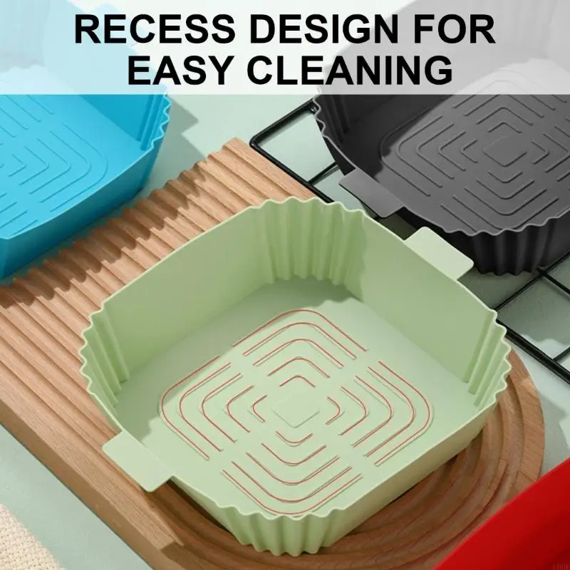 U0DE 재사용 가능한 사각형 에어 프라이스 바구니 실리콘 인서트, 쉬운 청소 자 스틱 라이너, 내열 요리 매트 방수 방수