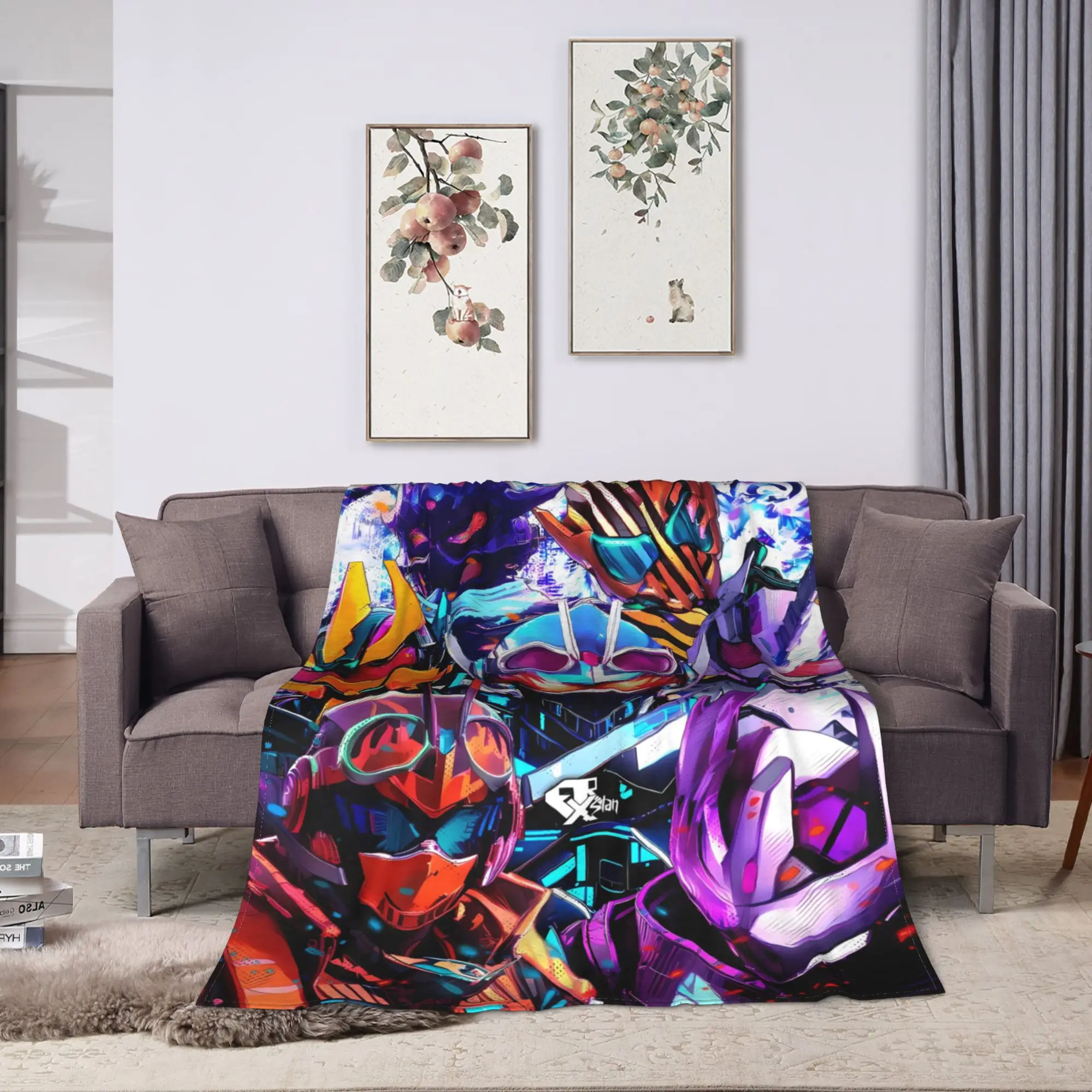 Rainbow Mixed Armor Kamen Rider Anime Blanket  Warm Soft Pattern Plush Throw Blanket For Couch Bed Flannel Bedspread Bed Cover