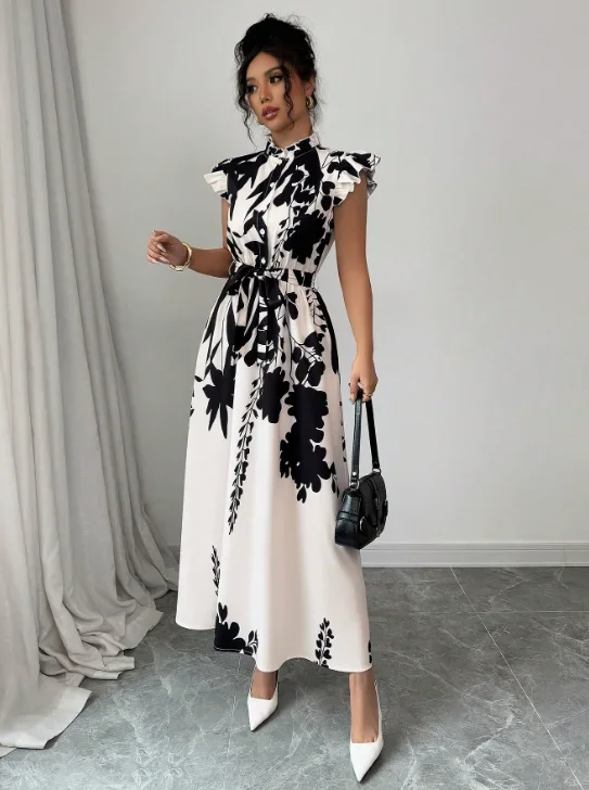Women's elegant black and white dress, suitable for work, dates and vacations