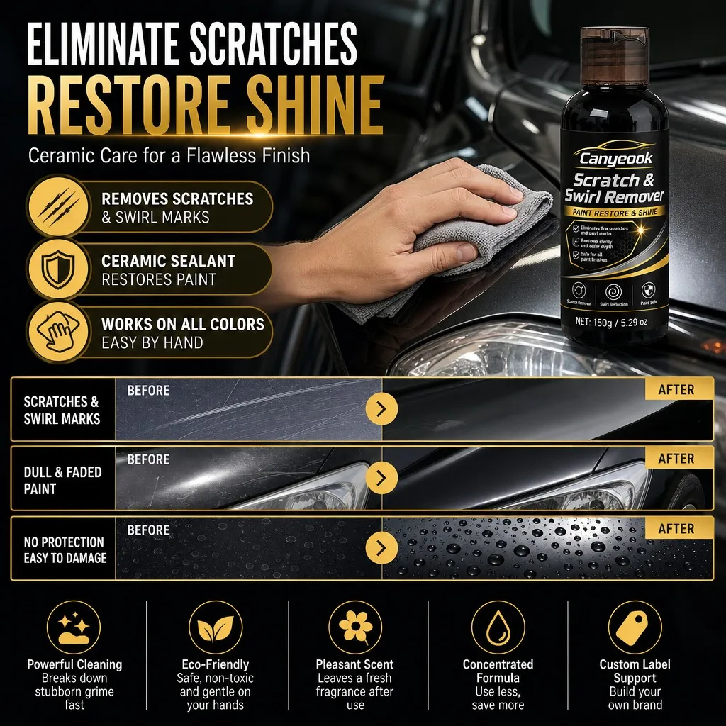 CANYEOOK Car Scratch Remover 150g Ceramic Coating Repair Swirl Marks Restore Gloss for All Paint Colors Hand Apply Easy