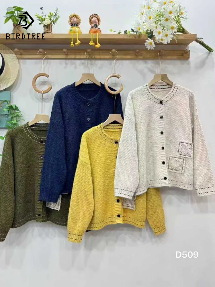 

New 2026 Spring Cotton Blending Sweater, Women O Neck Embroidery Lace, Mori Girl Sweet Preppy Style Loose Knit Cardigan C5D083CC