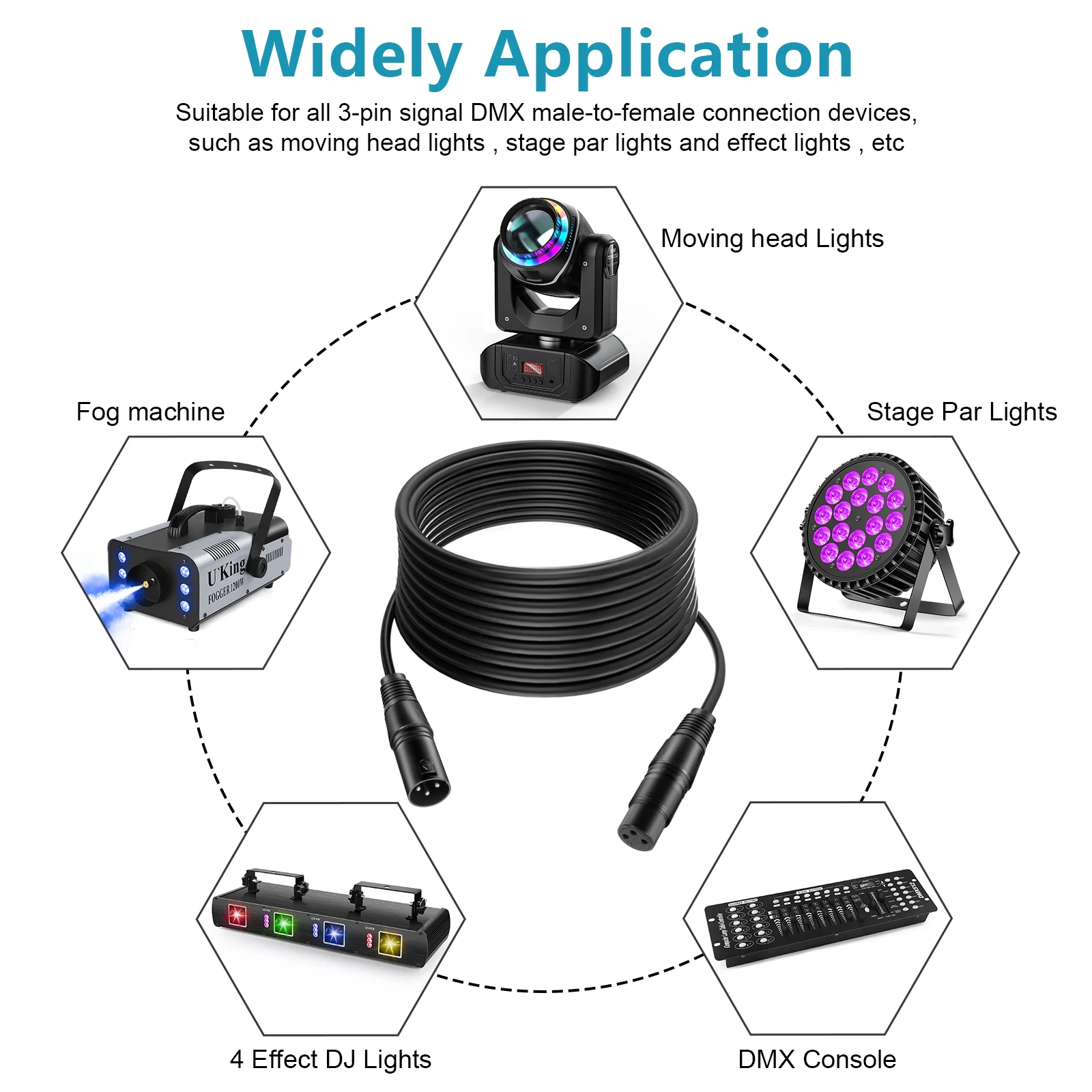 كابل إشارة مسرح u& king-DMX مع درع ، سلك لتحريك الضوء الأمامي ، ضوء قدم ، مبيد ، 3Pin ، XLR ، ذكر إلى أنثى ، 6 ، 72 قدمًا ، m #6
