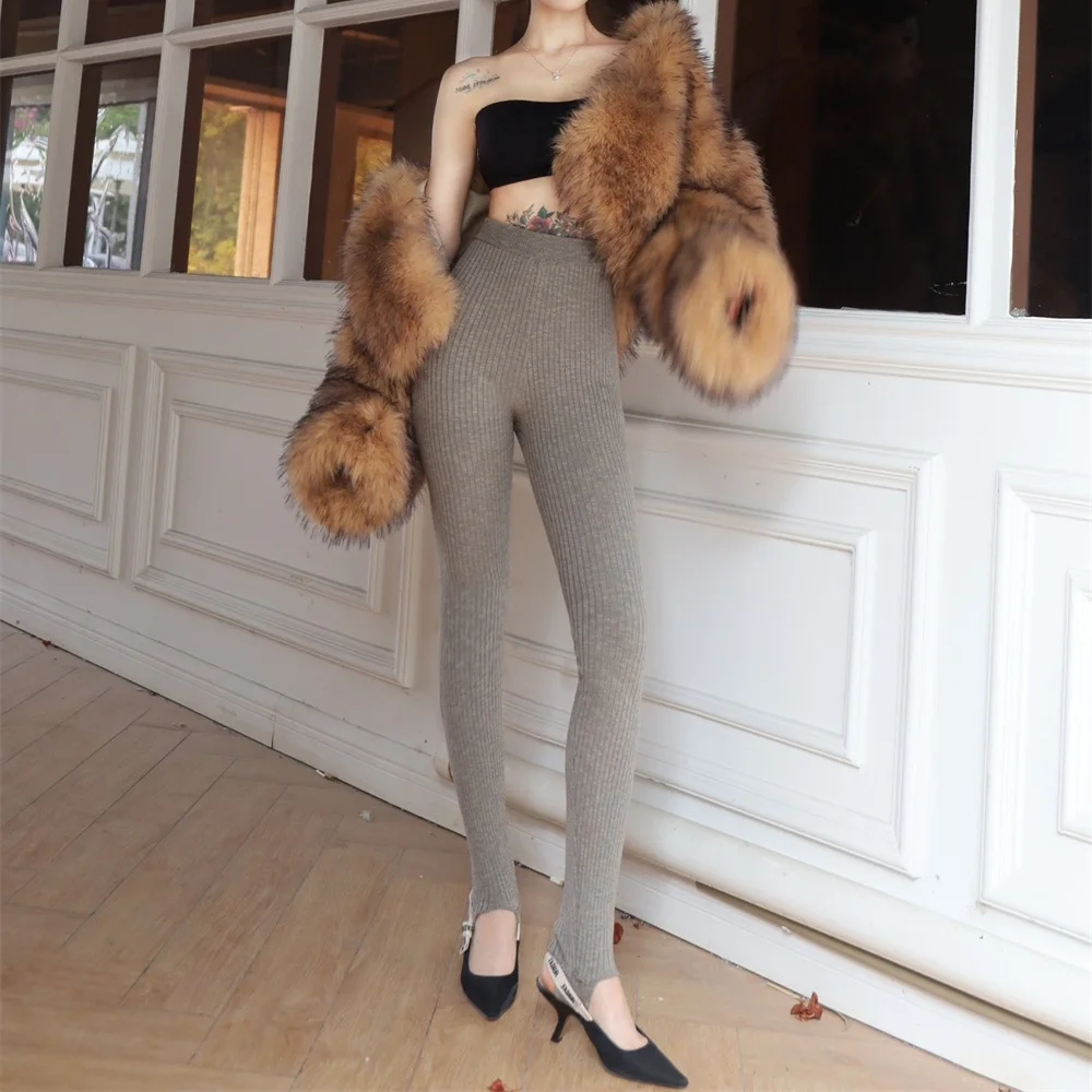 

2026 Women's Clothing Leggings Knit Stretch High-Waisted Women's Wear Skinny Pants Y2K New Fashion Versatile Trousers bra