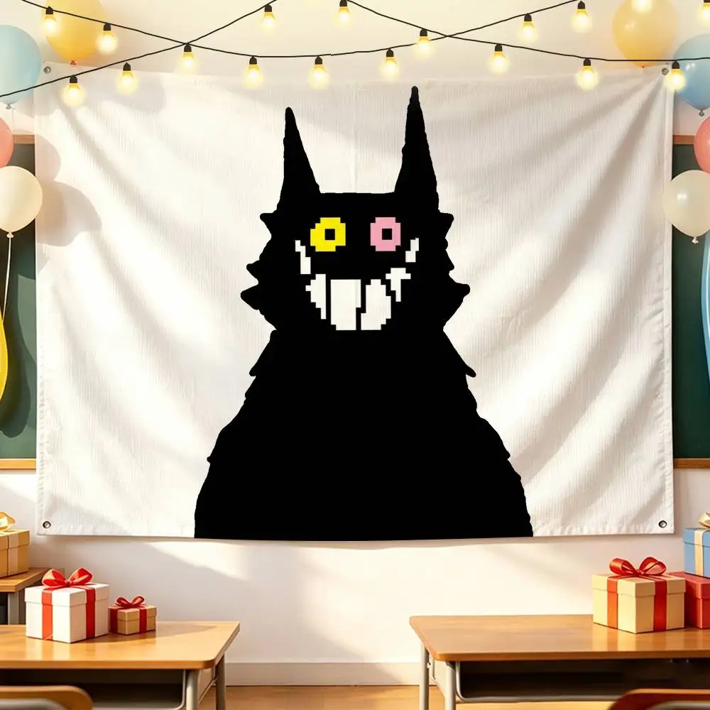 Cute Friend D-Deltarune Black Cat Home Decor Horizontal Flag Banners Indoor Outdoor Hanging Decor for Bedroom Wall Decor