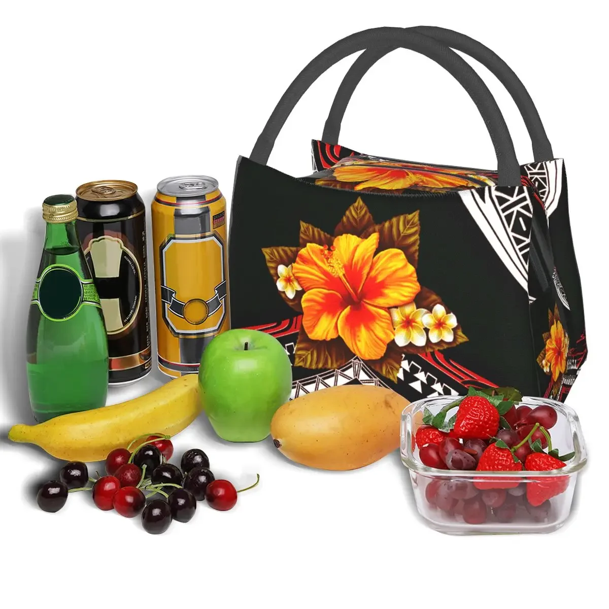 NOISYDESIGNS Insulated Lunch Bag Hawaiian Hibiscus Plumeria Print Cooler Tote Box Meal for Work Picnic Travel Food Container