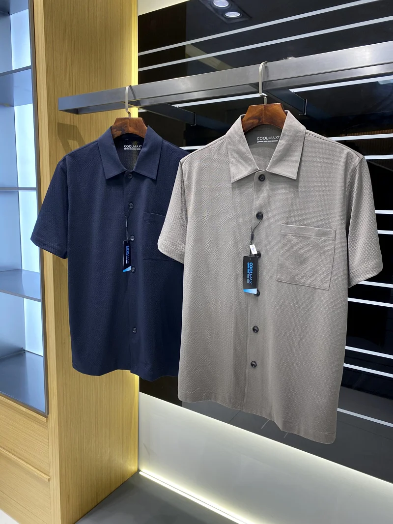 

Coolmax Summer High End Men's Busin Casual ort Sve irt Breathable Moisture ng Dry Technology Elastic