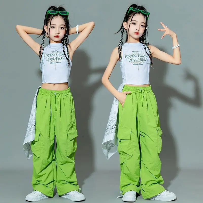 5-14Y Kids Hip Hop Joggers Pants Girls Cargo Pants Teenage Straight Trousers High Waist Vintage Casual Streetwear Baggy Pants