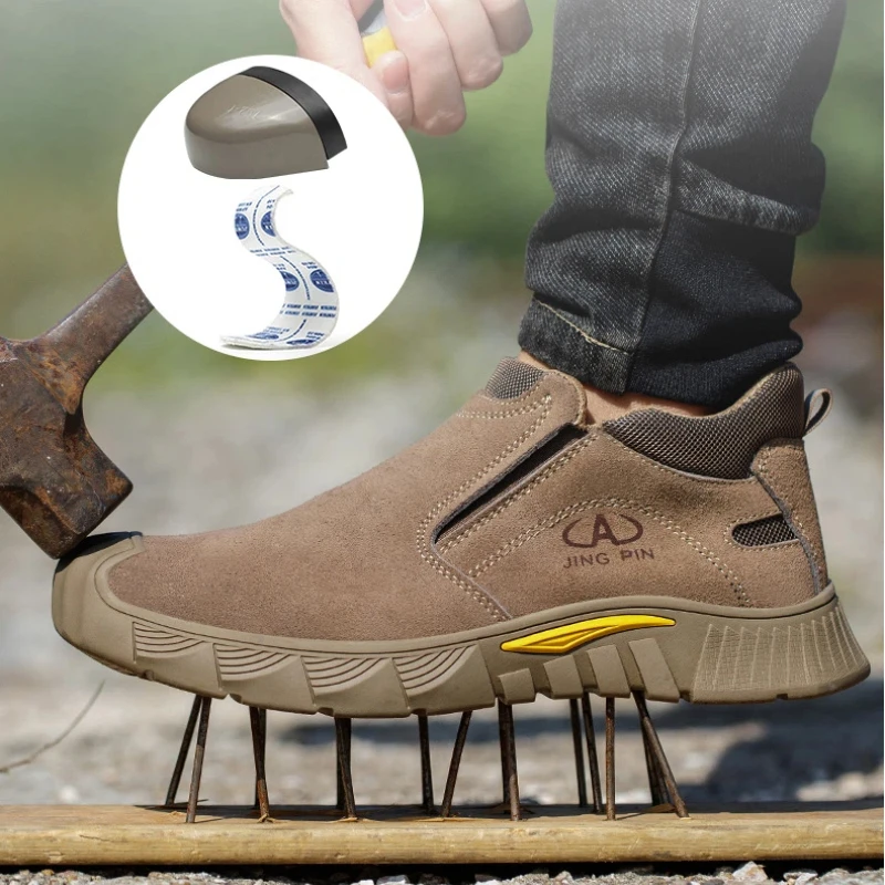 

Plus Size 38-46 Men Safety Work Outdoor Hiking Shoes Real Leather Boots Sneaker Soft Kevlar Insole Anti-smash Steel Toe Cap 191
