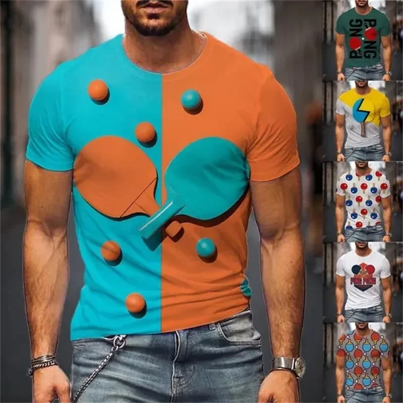 

New Summer Men's Pingpong Pattern Sports T-shirt 3D Printing Table Tennis Tee Tops Casual Round Neck Short-sleeved Funny Tshirts