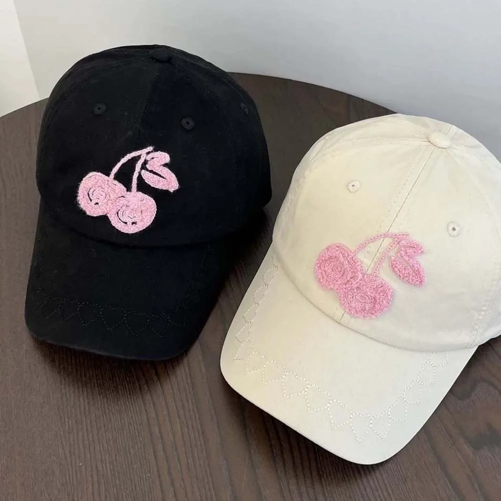 

Adjustable Cherry Baseball Cap Sunscreen Hip-hop Embroidered Peaked Hat Versatile Polyester Sunshade Casquette Outdoor