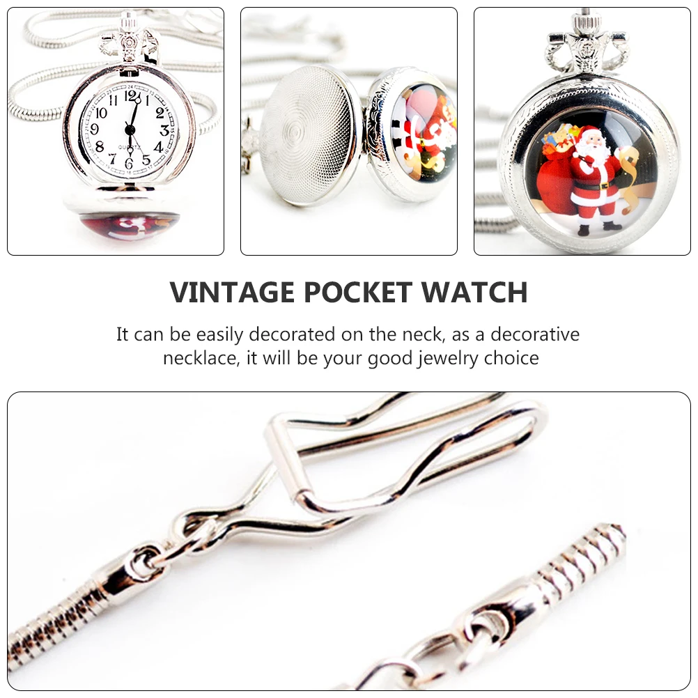 

1 pc Pocket Watch Vintage Christmas Pattern Zinc Alloy Hanging Watch Sturdy Big Numbers Easy Read Retro Watches Men Women