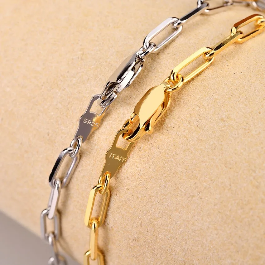 

Настоящее женское ожерелье из стерлингового серебра 925 пробы, Италия, 3 мм, скрепка для бумаг, цепочка Фигаро, трендовое ювелирное ожерелье, женское ожерелье, размер 45 60 см, роскошь