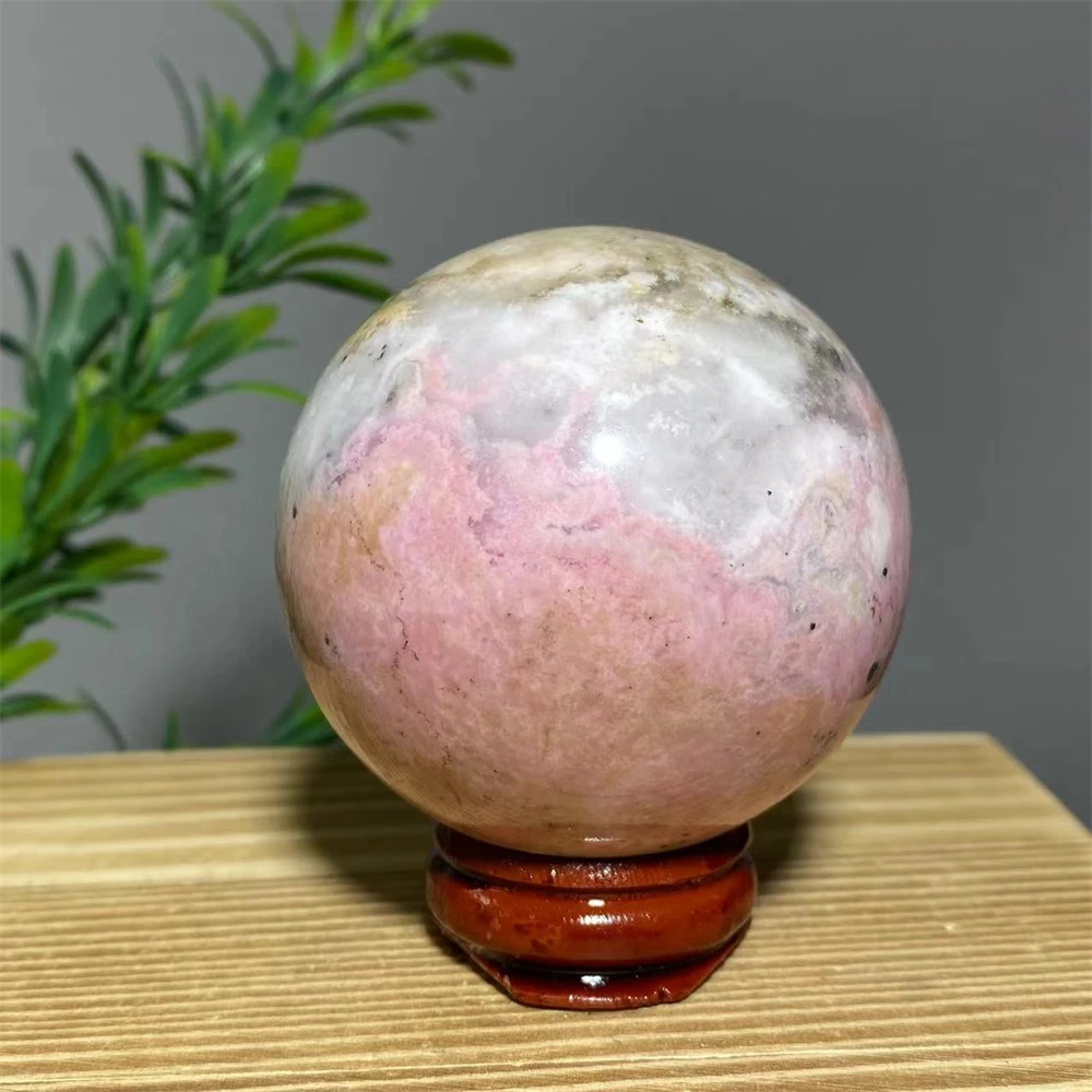 Crystal Natural Rhodochrosite Sphere Ball Black Tourmaline Healing Room Decoration Wichcraft Meditation Reiki Witchcraft +Stand