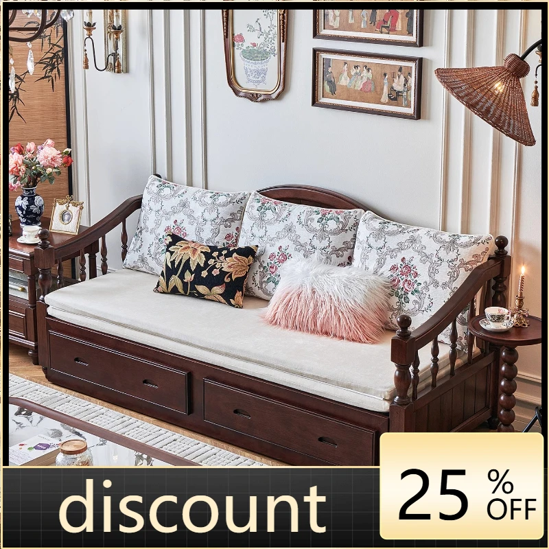 

LMM solid wood sofa bed with drawers living room study two-in-one dual-purpose telescopic pull-out bed