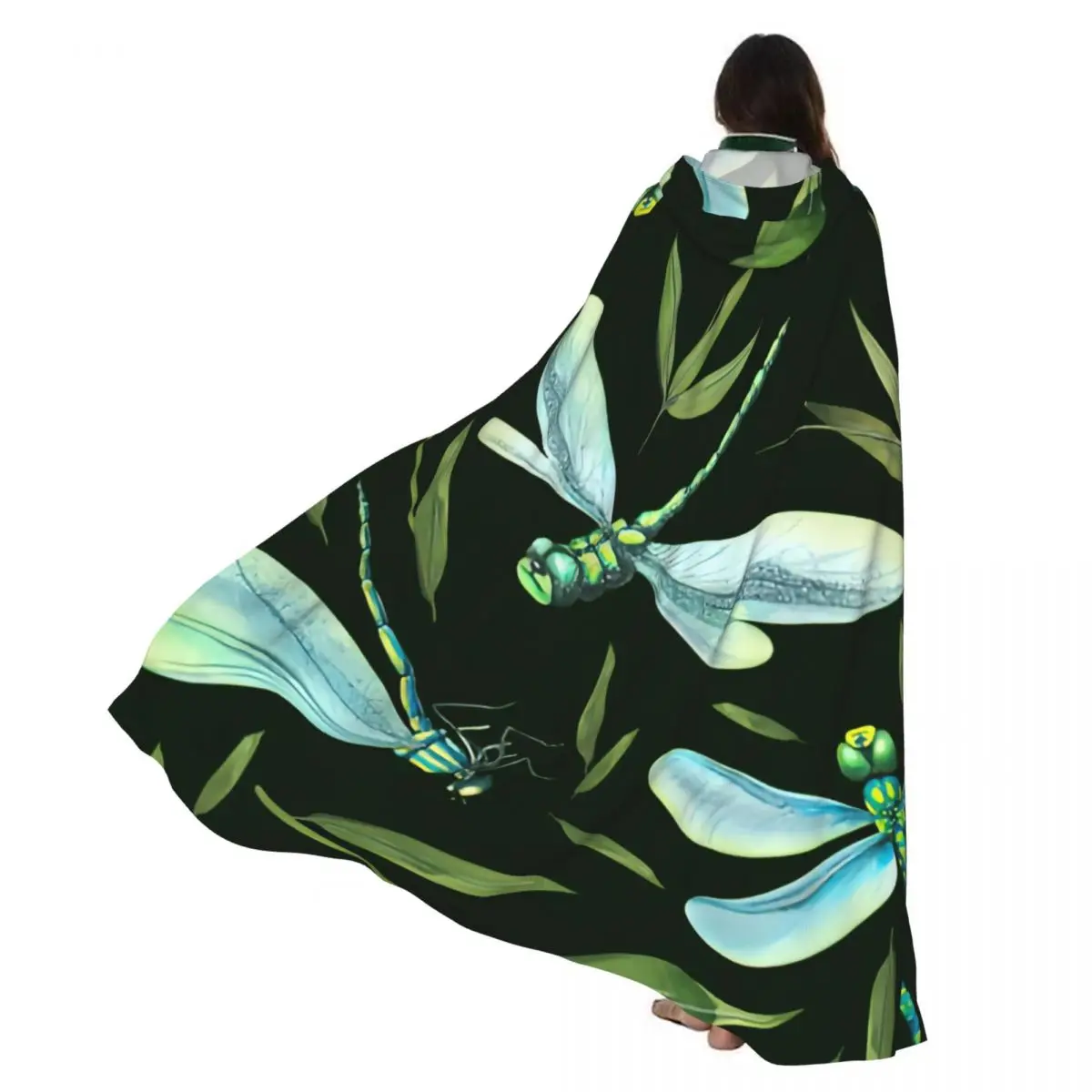 Capa de bruja, libélulas con hojas de bambú, disfraz de Halloween, capa Unisex para adultos, capa Retro para edades