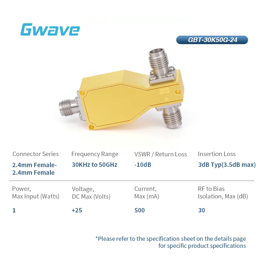 2.4Mm Biased 3-way Divider RF Integrated Circuit Module with Frequency Range from 30 KHz to 50 GHz, 500mA Current Rating, 25