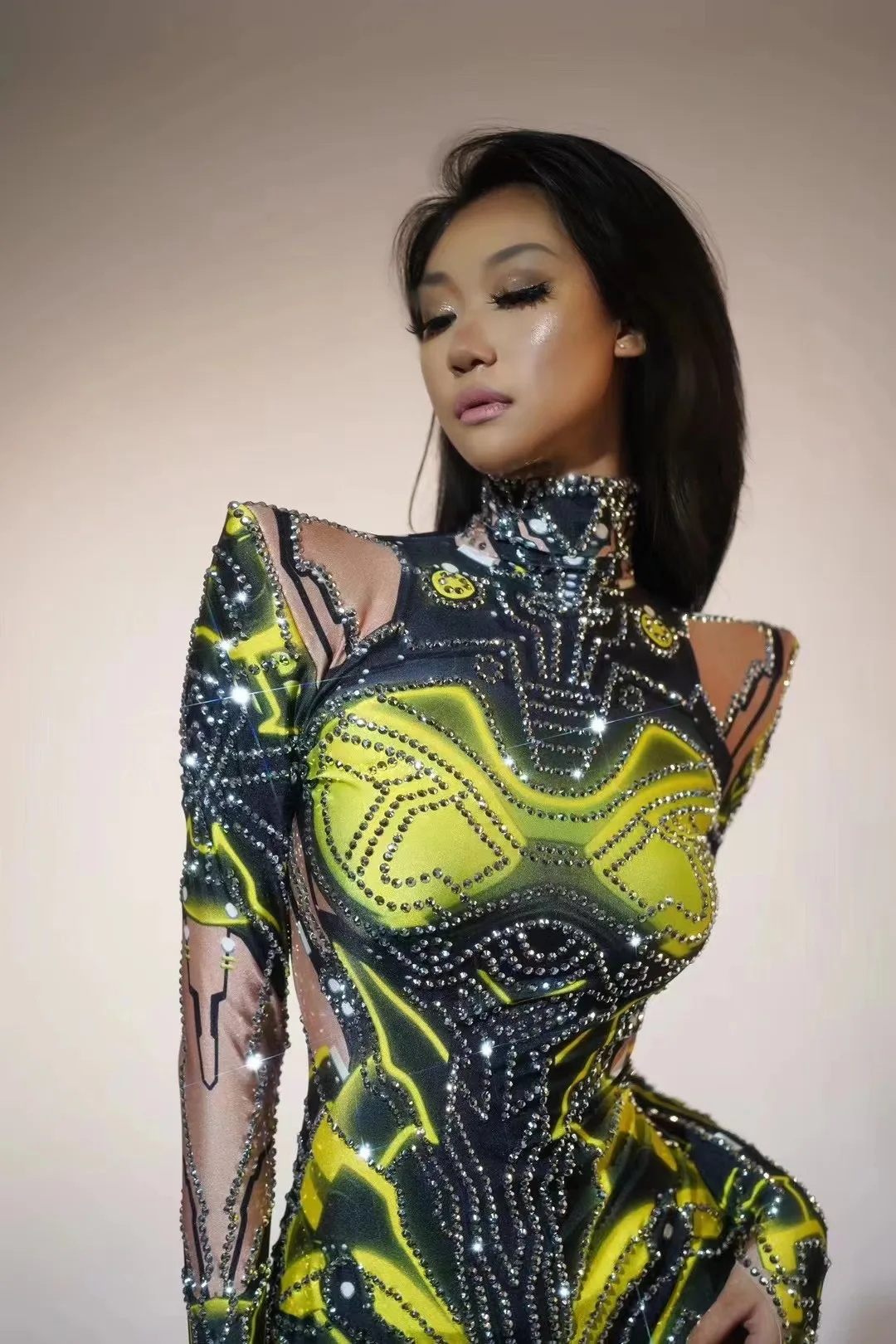Futuristisches Kriegerinnenkleid für Damen Technologisches Karnevalsparty-Bodysuit Eng Anliegender Tanzteam Club Rave Cosplay Kostüm Jumpsuit – Detail 6