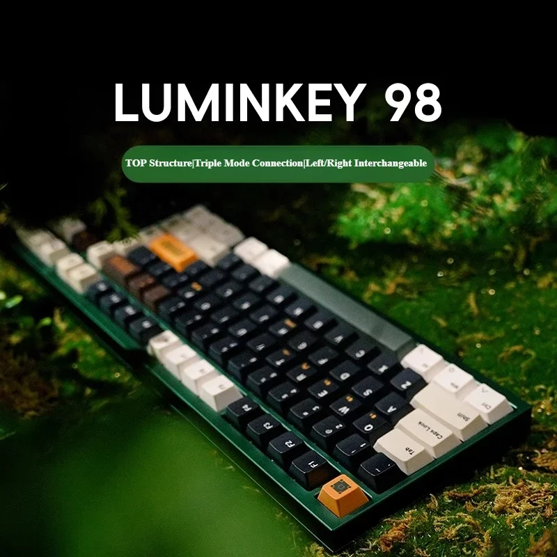 

LUMINKEY98 Механическая клавиатура Беспроводная трехрежимная прокладка Горячая замена PBT Keycap Пользовательская 98% алюминиевая офисная игровая клавиатура с ЧПУ в подарок