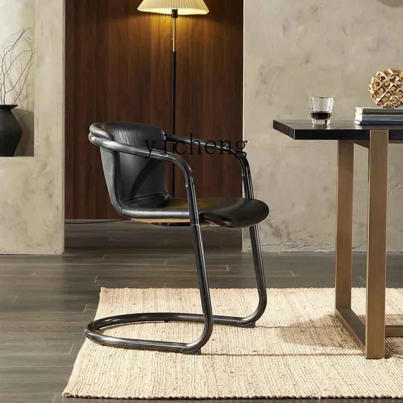 Tqh Modern Minimalist Leather Chair Iron Creative and Slightly Luxury Dining Chair Industrial Style Backrest Armchair