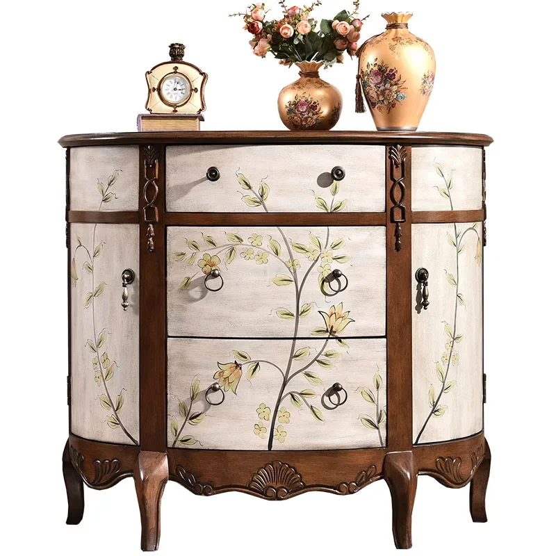 Solid wood semicircular entrance cabinet partition living room modern simple foyer cabinet corridor American side cabinet