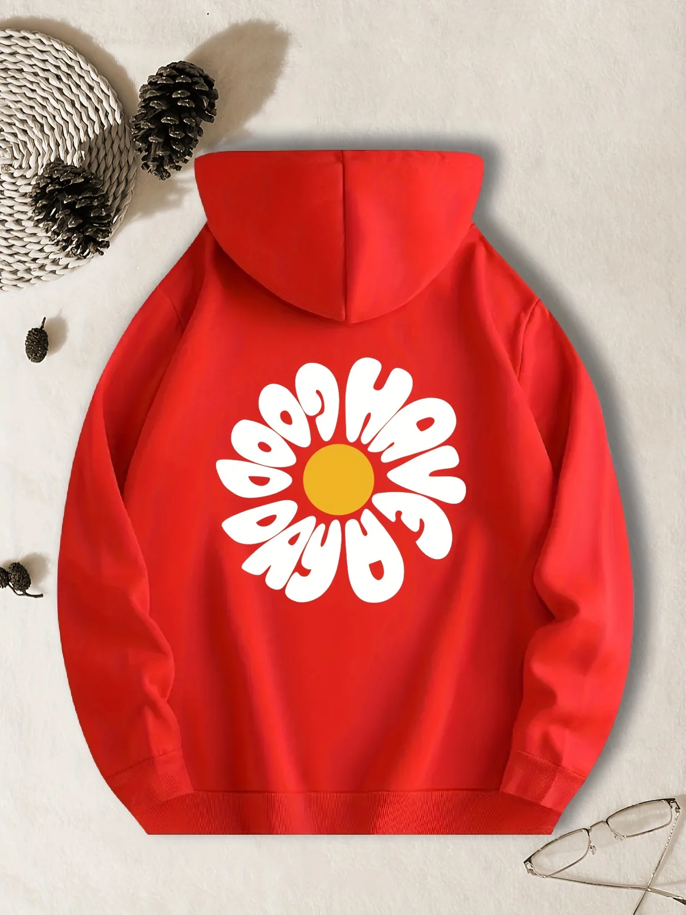 Fun Flower-shaped Art Characters Men's Hooded Sweatshirt - Hip-Hop Sports Trendy Retro Floral Print Casual Hooded Shirt