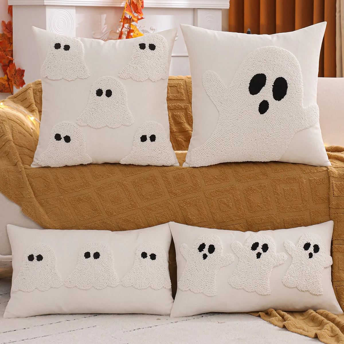 1PC Tufting Halloween Dekoration Wurfkissenbezug Geist Leinwand Herbst Thanksgiving Ernte Heimdekoration Wohnzimmer
