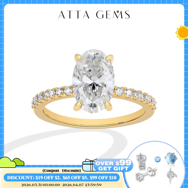 

ATTAGEMS Oval Cut 3.0CT All Moissanite Rings forWomen 925 Sterling Silver Gold Plated Engagement Ring Fine Jewelry Drop Shipping