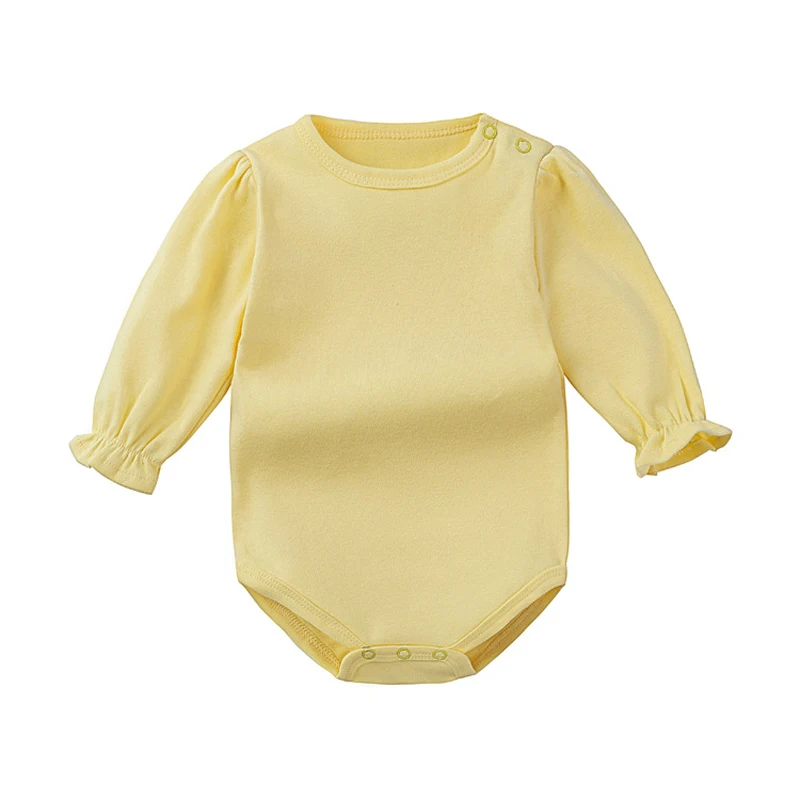 Kinder Neugeborene 0-24 Monate Baby Kleidung Schulter Verschluss Lange Blase Hülse Baumwolle One-Stück Reine Farbe Strumpfhosen onesie Bodys