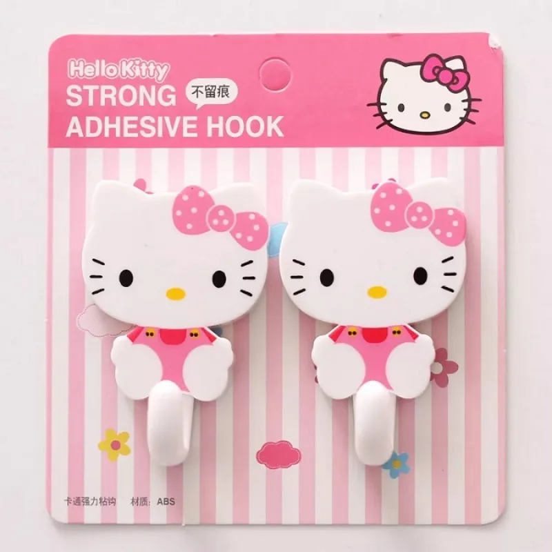 2Pcs Set Hello Kitty Strong Self Adhesive Hook Hanger Cartoon Cute KT Cat Door Back Wall Hanger