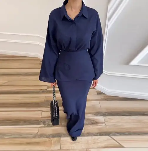 

Women's clothing temperament fashionable lapel long sleeved slim fit long skirt three piece set 2025 new item