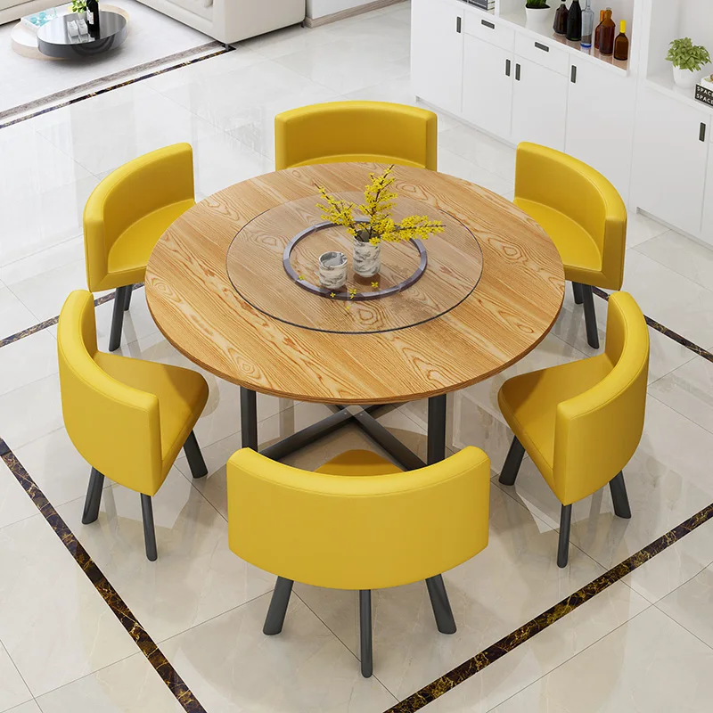 Nordic simple modern small apartment 6-person household dining table chair combination ins wind round square wood table muebles