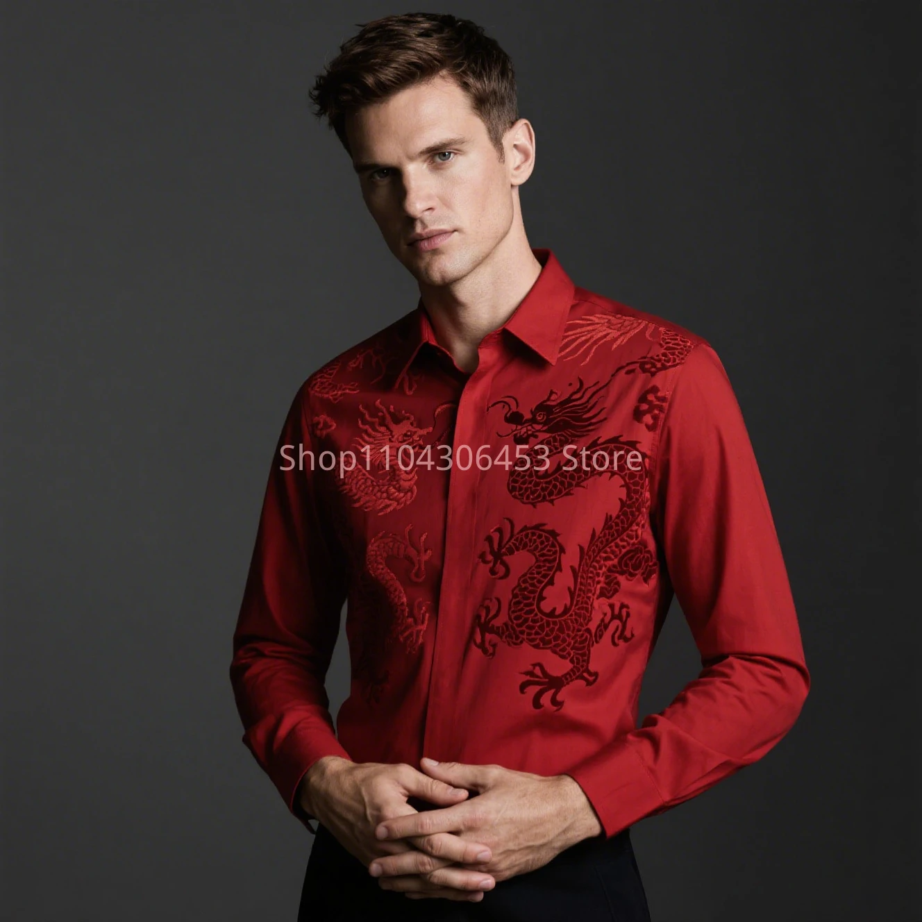 

2025Men's Original Design Flowers Flying Dragon 3D Print High-end Shirt Men's Business Casual Formal Attendance Party Formal Top
