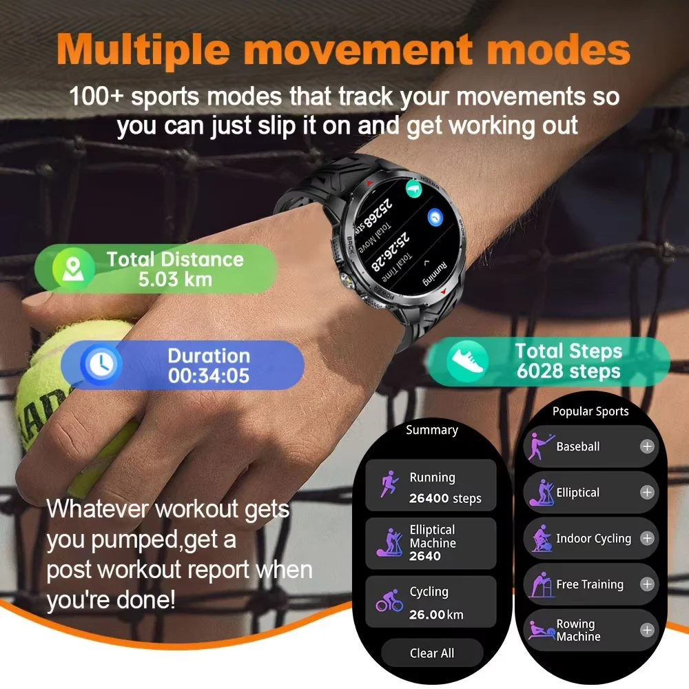 2026 nuevo reloj inteligente para hombres brújula 1100mAh batería grande linterna LED 3ATM impermeable Bluetooth llamada ritmo cardíaco reloj inteligente deportivo