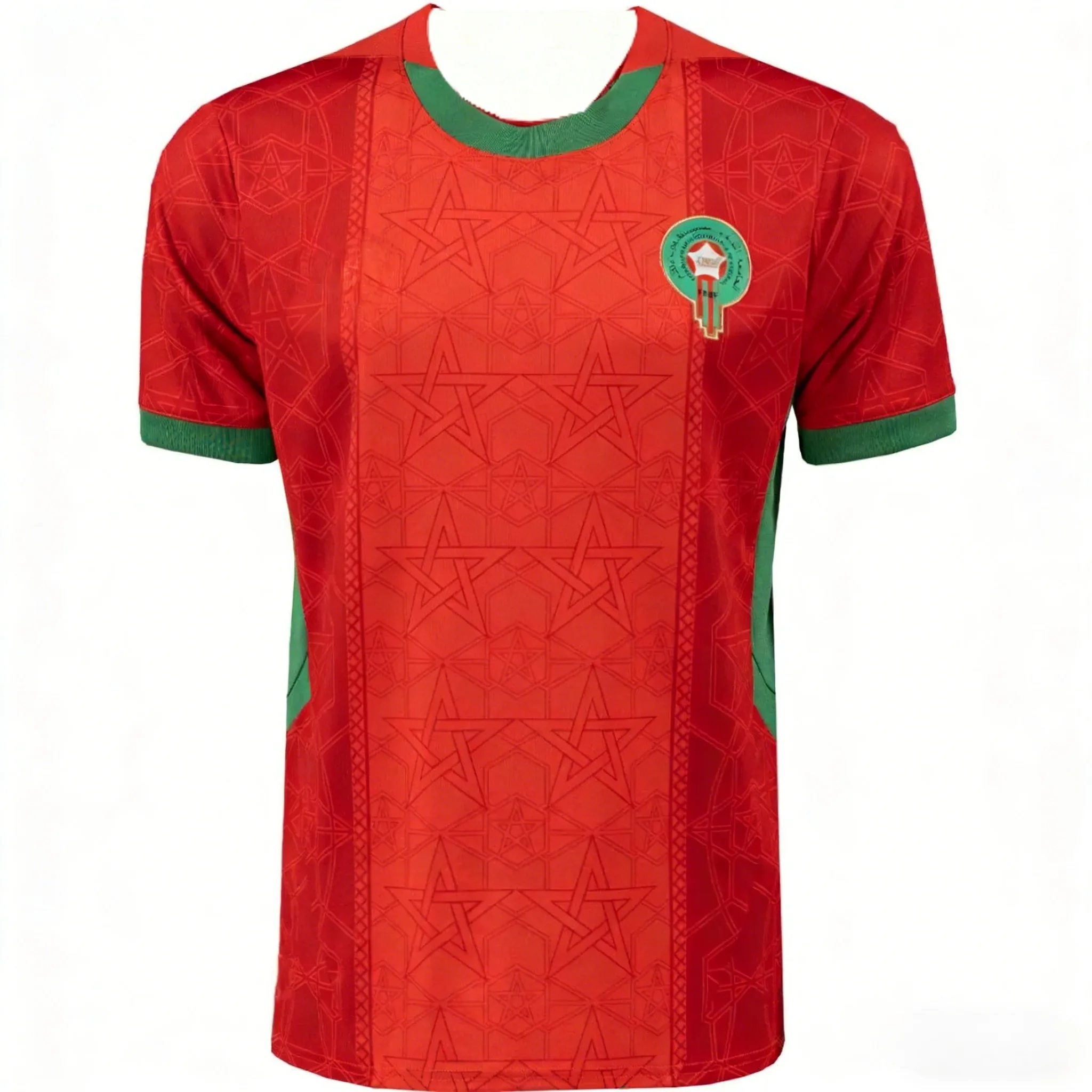 

Футбольная форма сборной Марокко 2026 (домашняя) - бело-зелено-красная с традиционным узором, короткий рукав, для матчей, спорта, семейного использования и детей