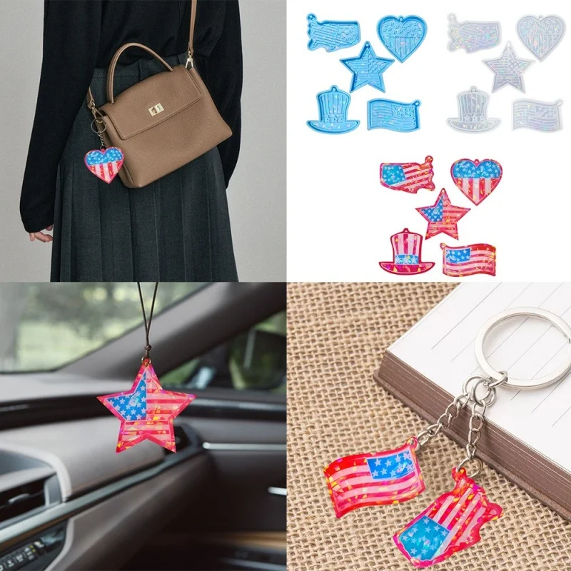 American Independence Day Pattern Keychain Pendant Silicone Mold DIY Holographic Laser Handmade Decorative Ornaments Resin Mold