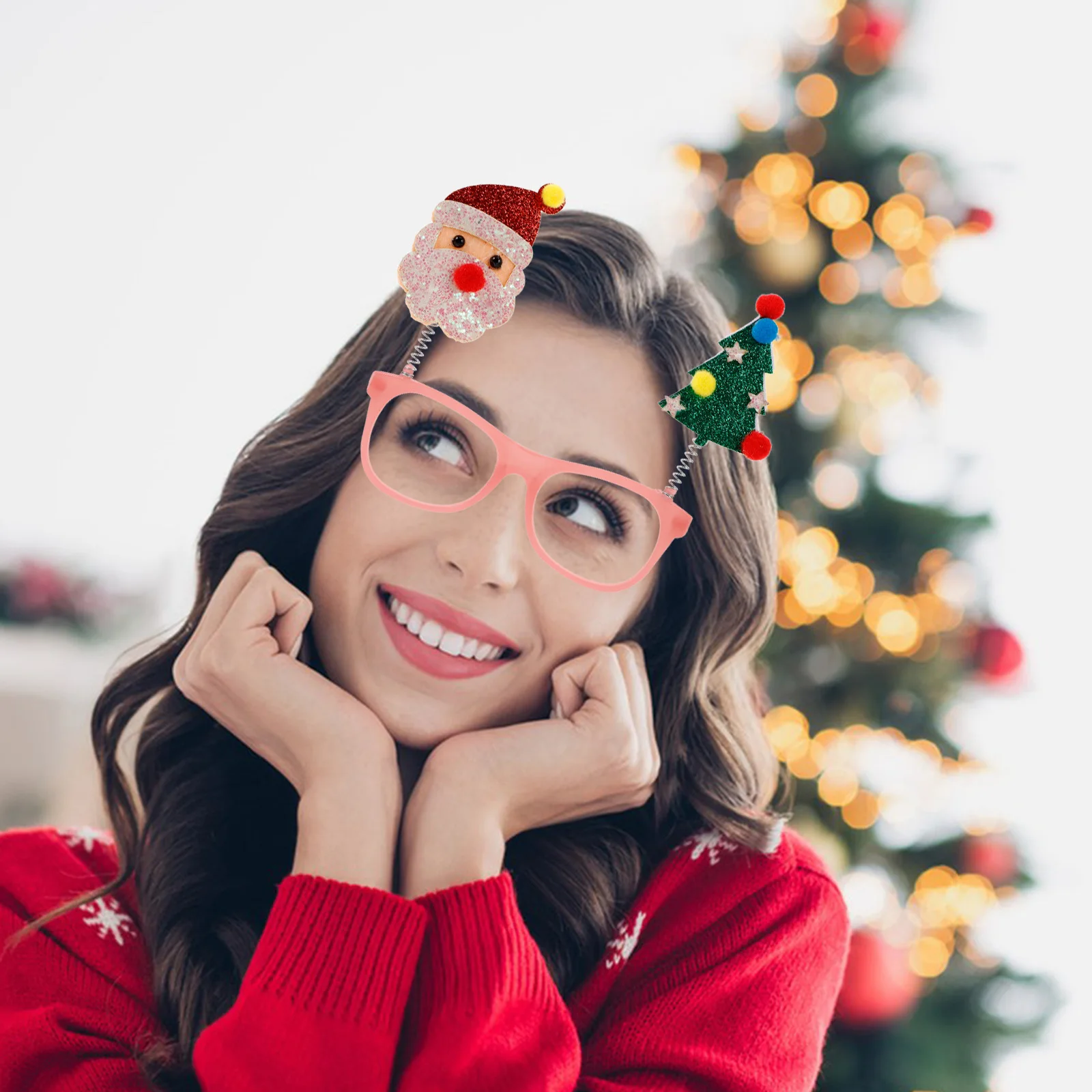 

Christmas Glasses Frames Santa Hat Snowman Design Colorful Light-Up Party Eyewear Holiday Photo Props Glitter Xmas Costume
